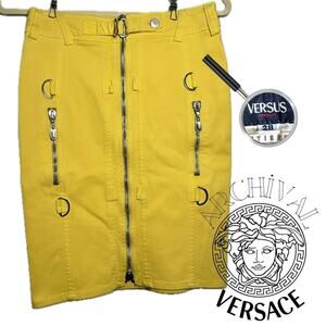 Vintage Versace Versus Yellow Jean Pencil Skirt with silver hardware - Sz M